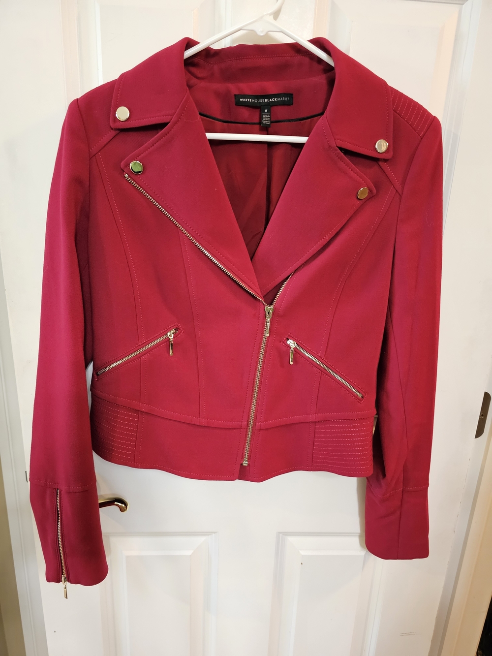 White House Black Market Red Moto Jacket Sz 8